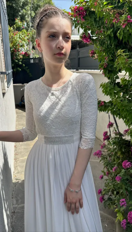 שמלת בת מצווה קלאסית תחרה עליון