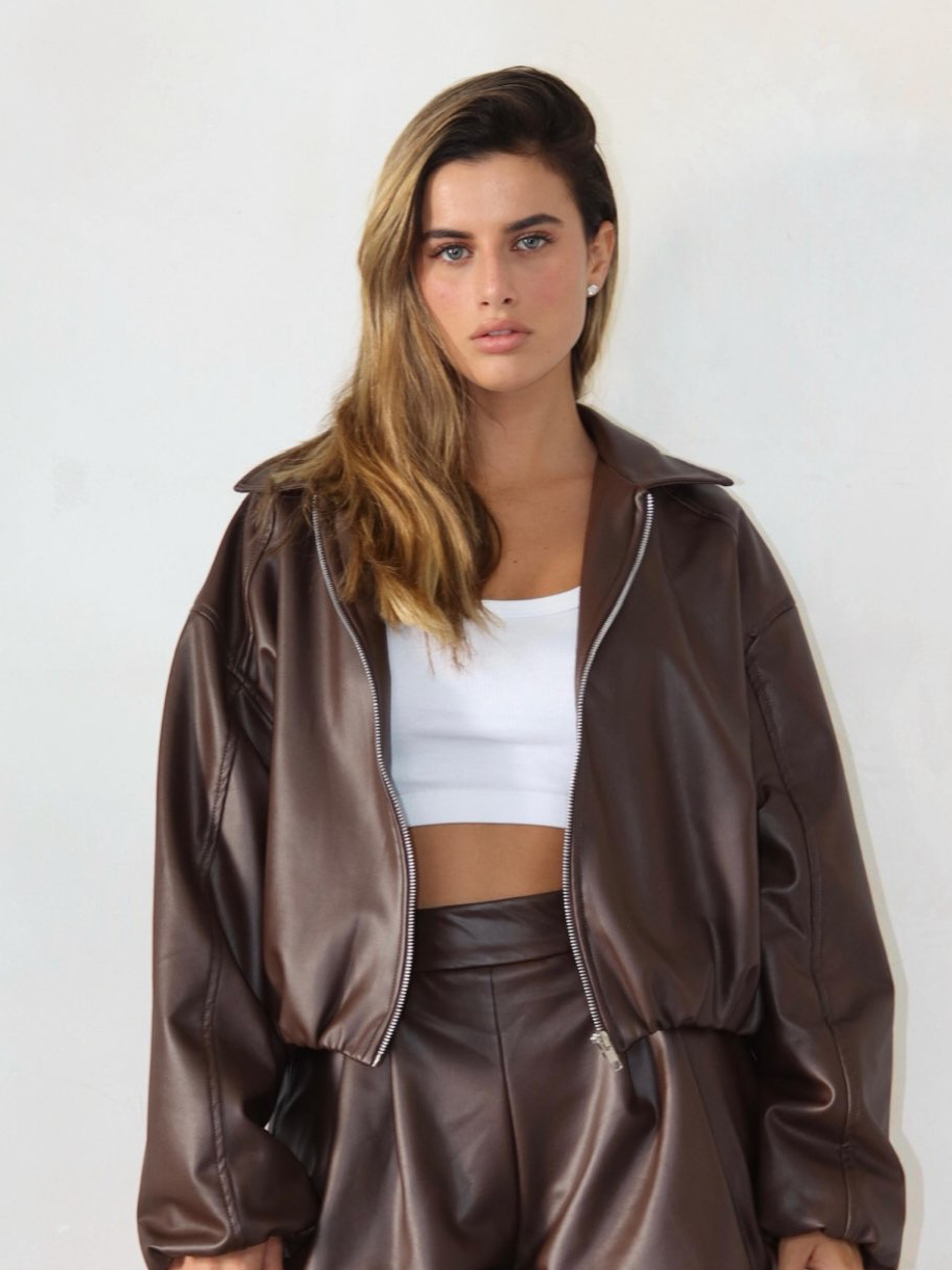 מעיל עור חום