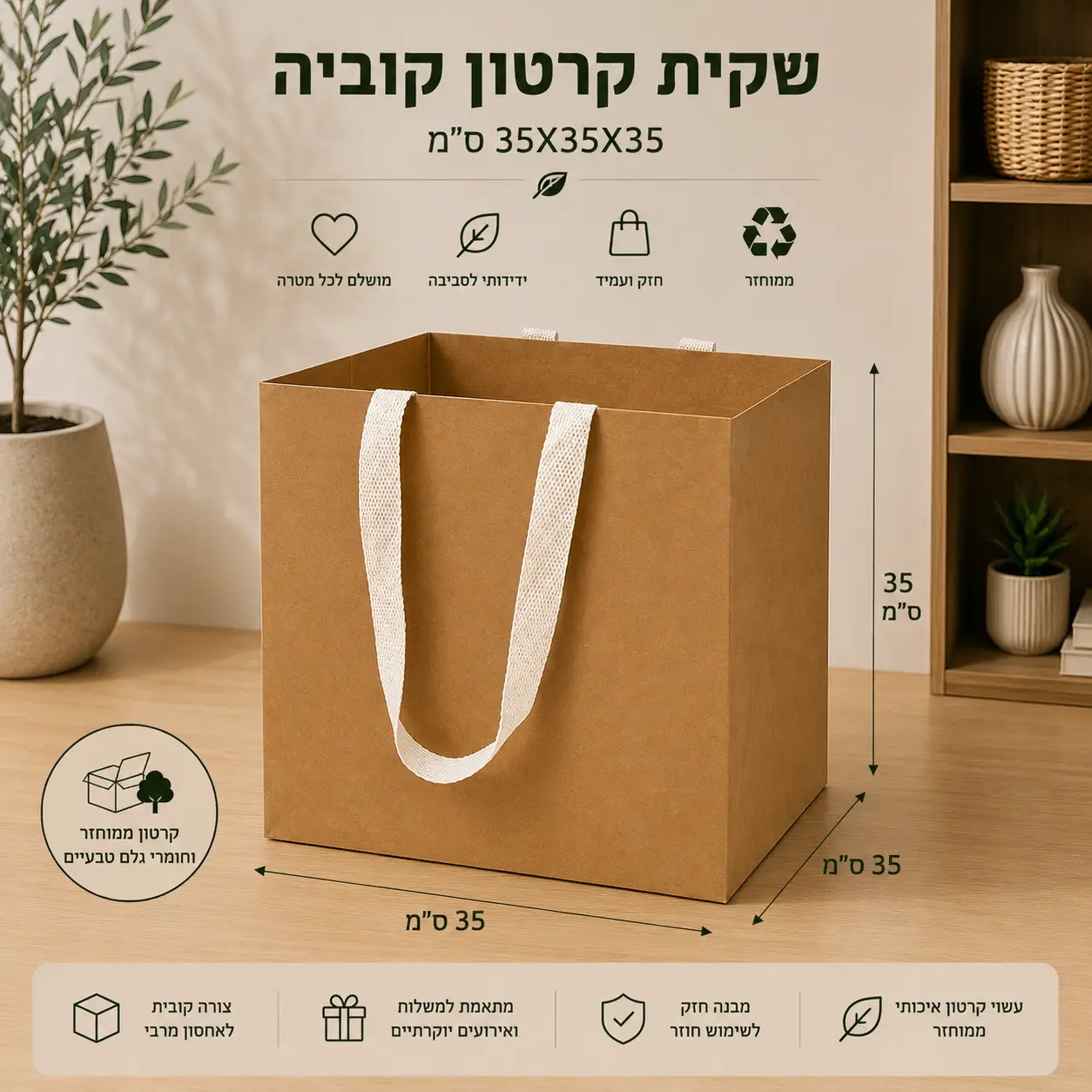 שקיות קרטון ממותגות בגודל: 35-35 גובה 35 ס”מ