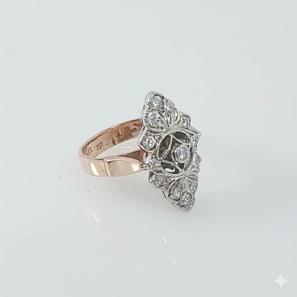 טבעת יהלומים מרכיזה  וינטג' משובצת ביהלומים 0.34HSI