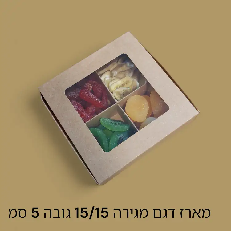 מארז קרטון מגירה + חלון פי וי סי + חלוקה 15/15 גובה 5 טבעי דגם 52-2022-1