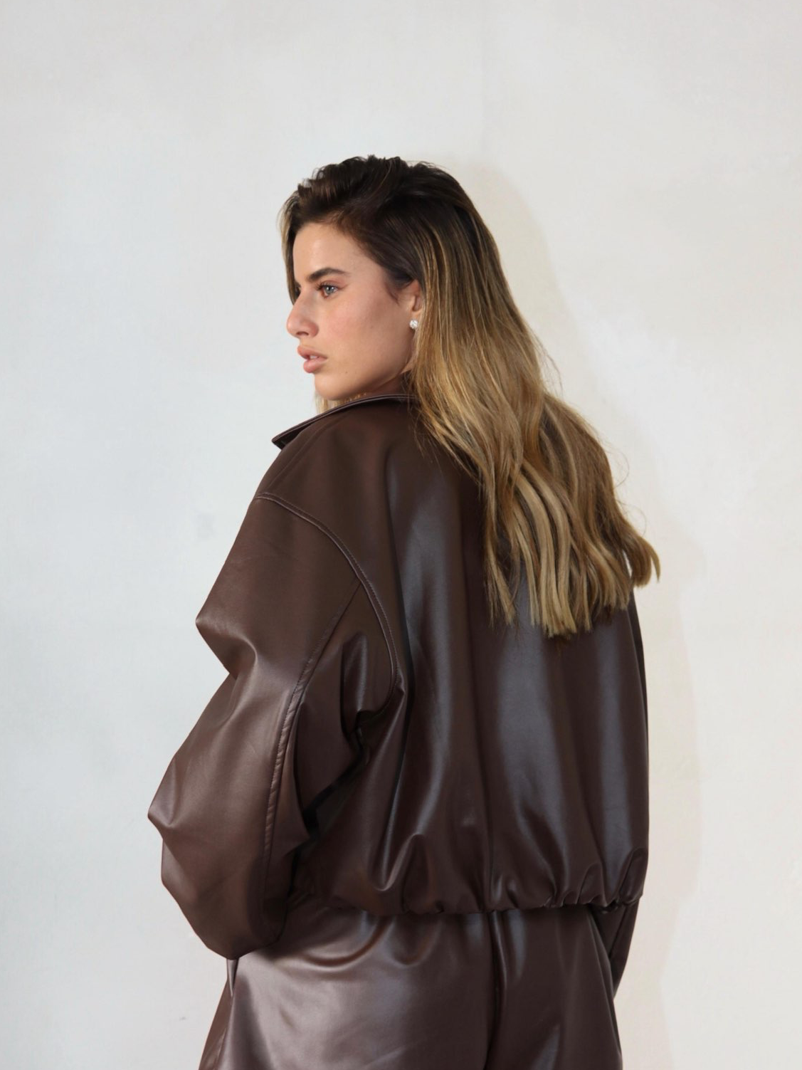 מעיל עור חום