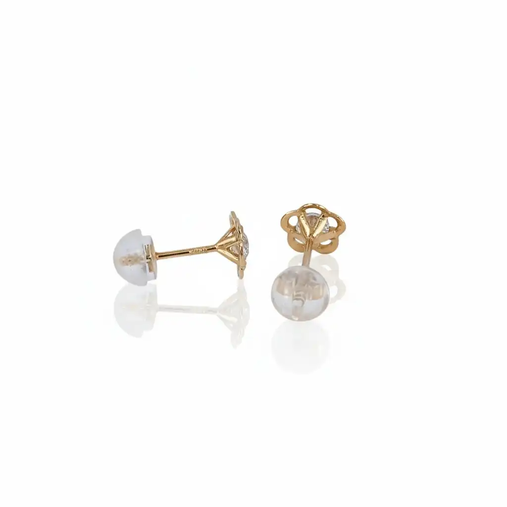 עגילים צמודים לנערה בצורה פרח זהב 14K