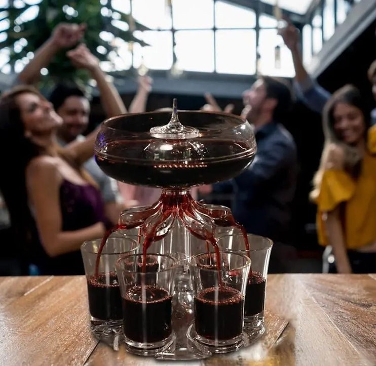 דיספנסר יין מזיגה אקרילי + 6 כוסות 