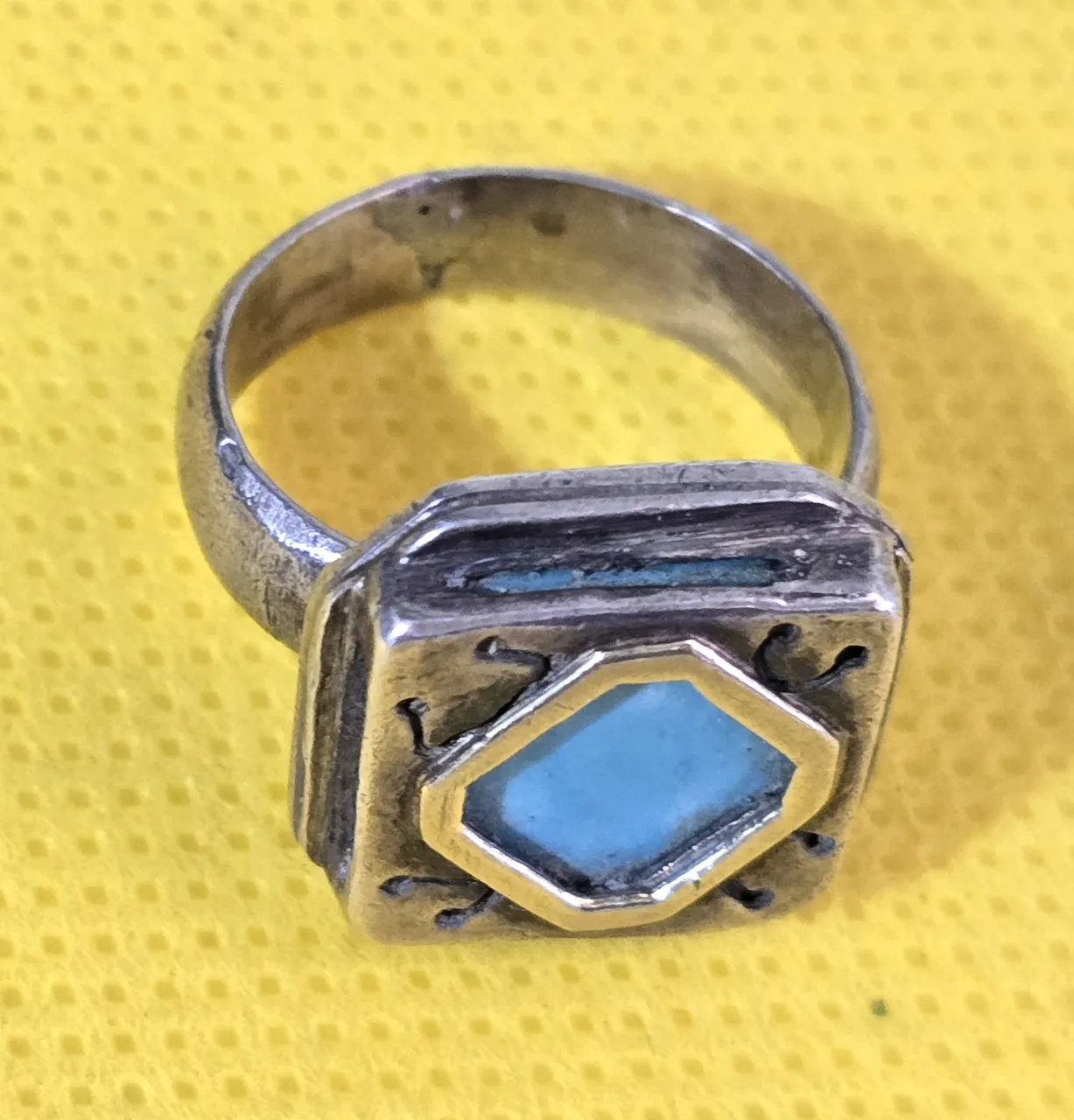 טבעת מעצבים כסף וזהב סטרלינג 925 חתום (כסף נבדק)