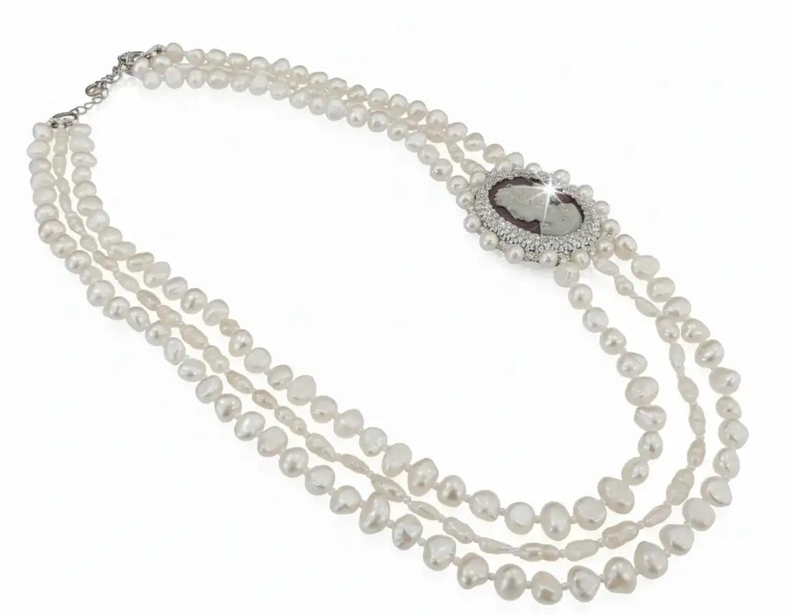 קוליירפנינים יוקרה מ3 שרשראות פנינים אמתיות