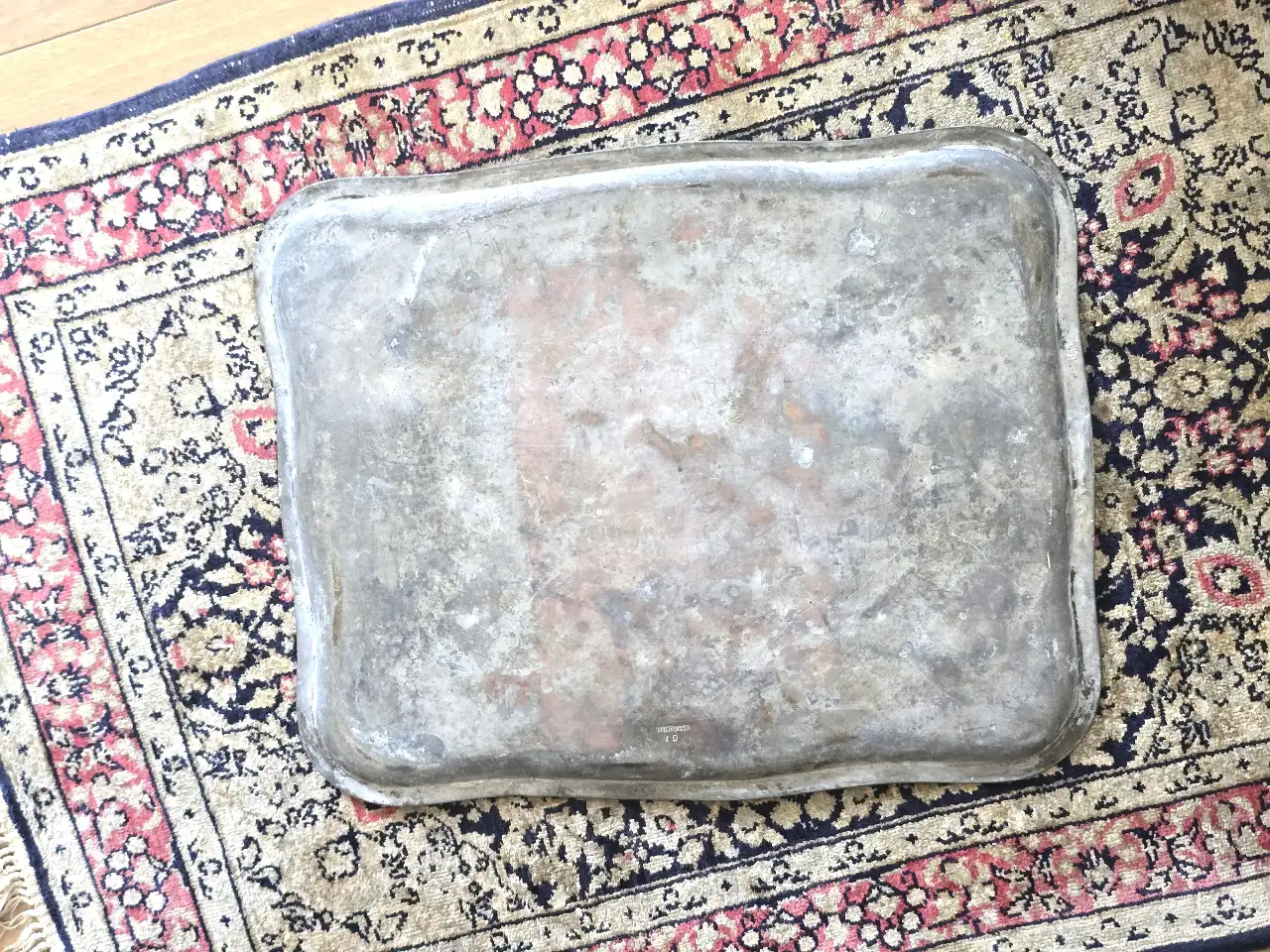 מגש נחושת רוסי מצופה, עתיק, חתום, 44X35 ס'