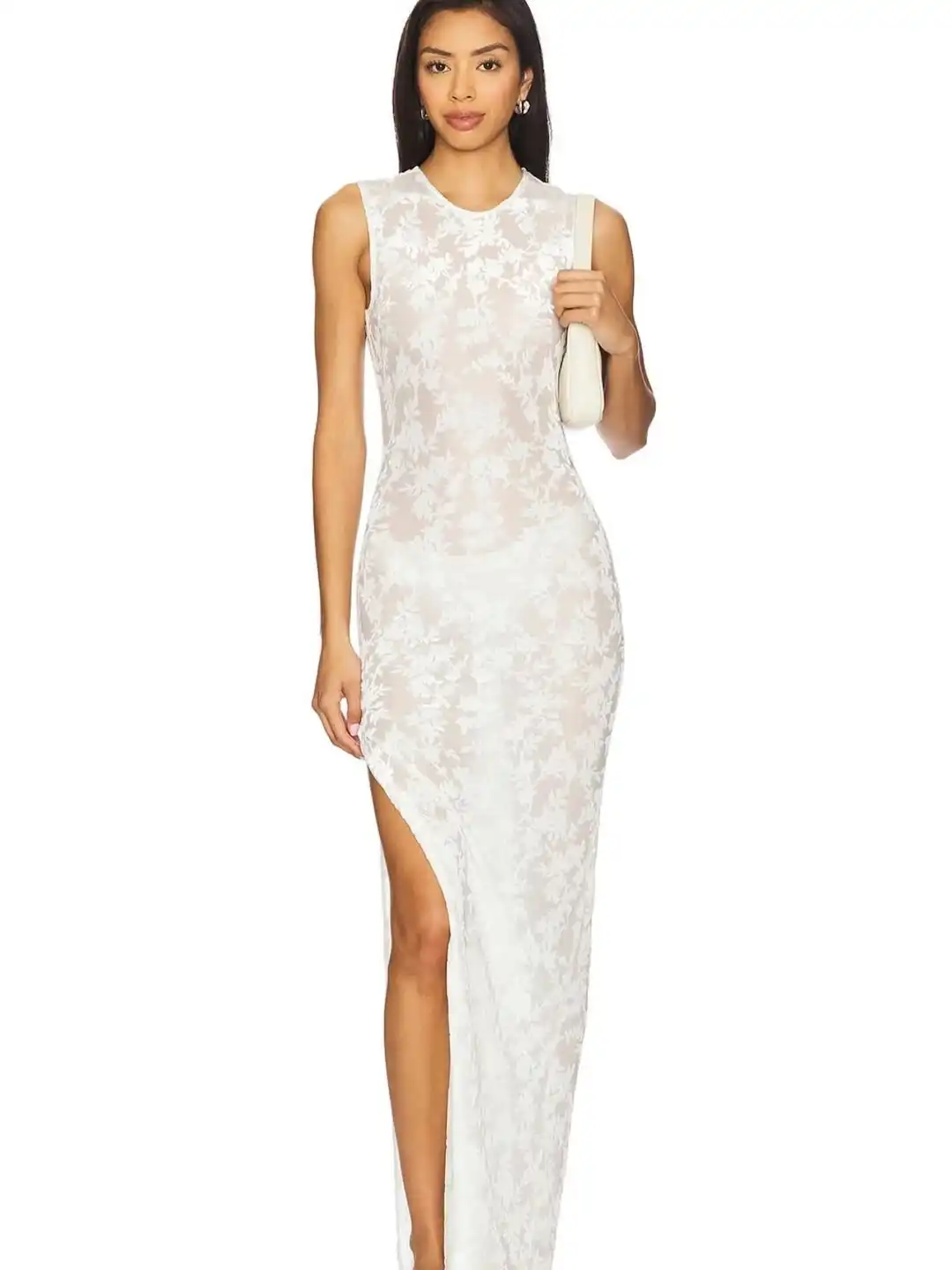 שמלה לבנה תחרה שקופה