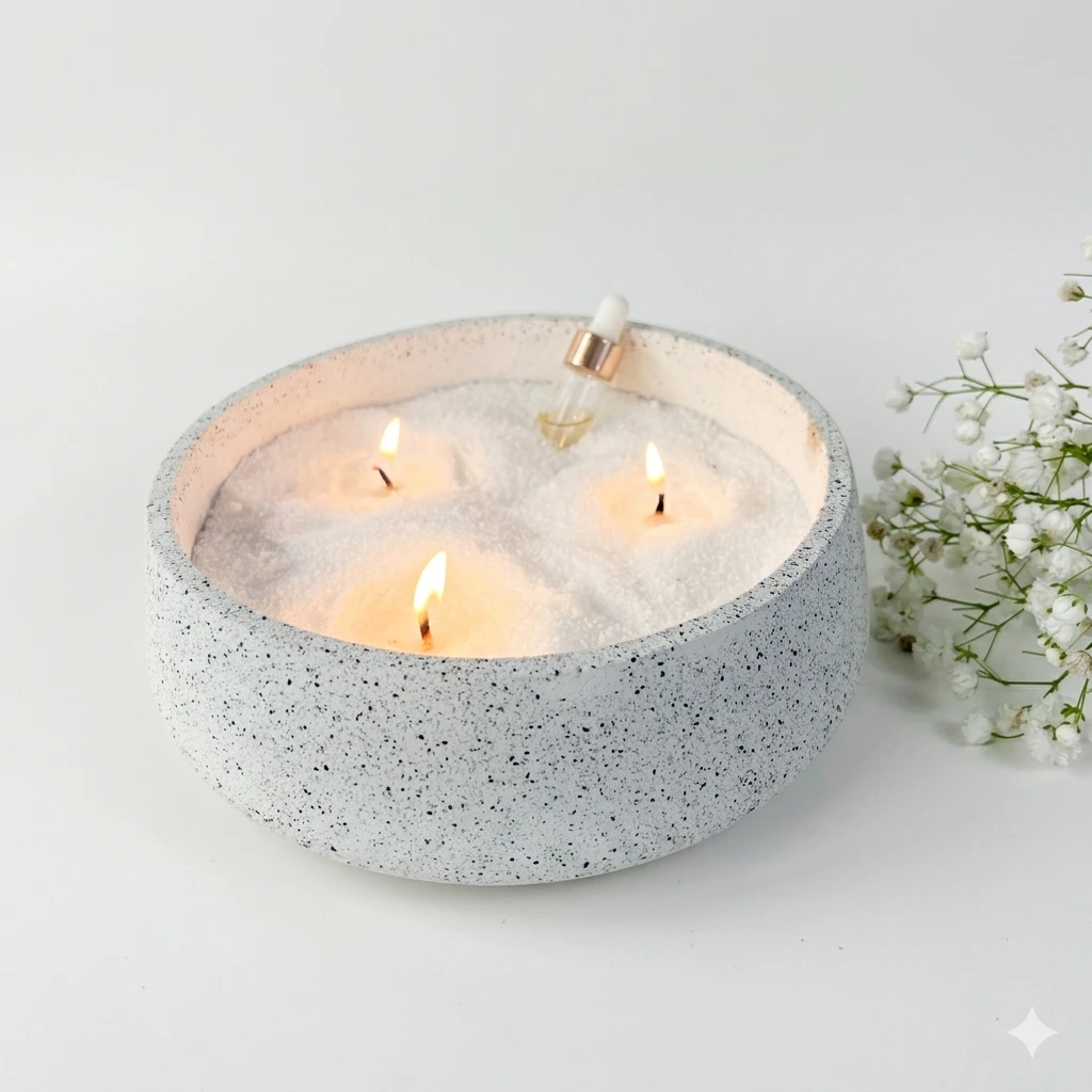 נר עגול בסגנון אבן שחור לבן - קוטר כ17 ס"מ