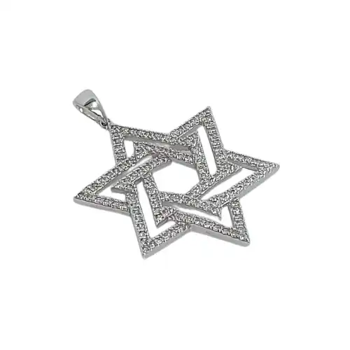 תליון מגן דויד גדול   יודאיקה  משובץ אבן זירקוניה כסף 925