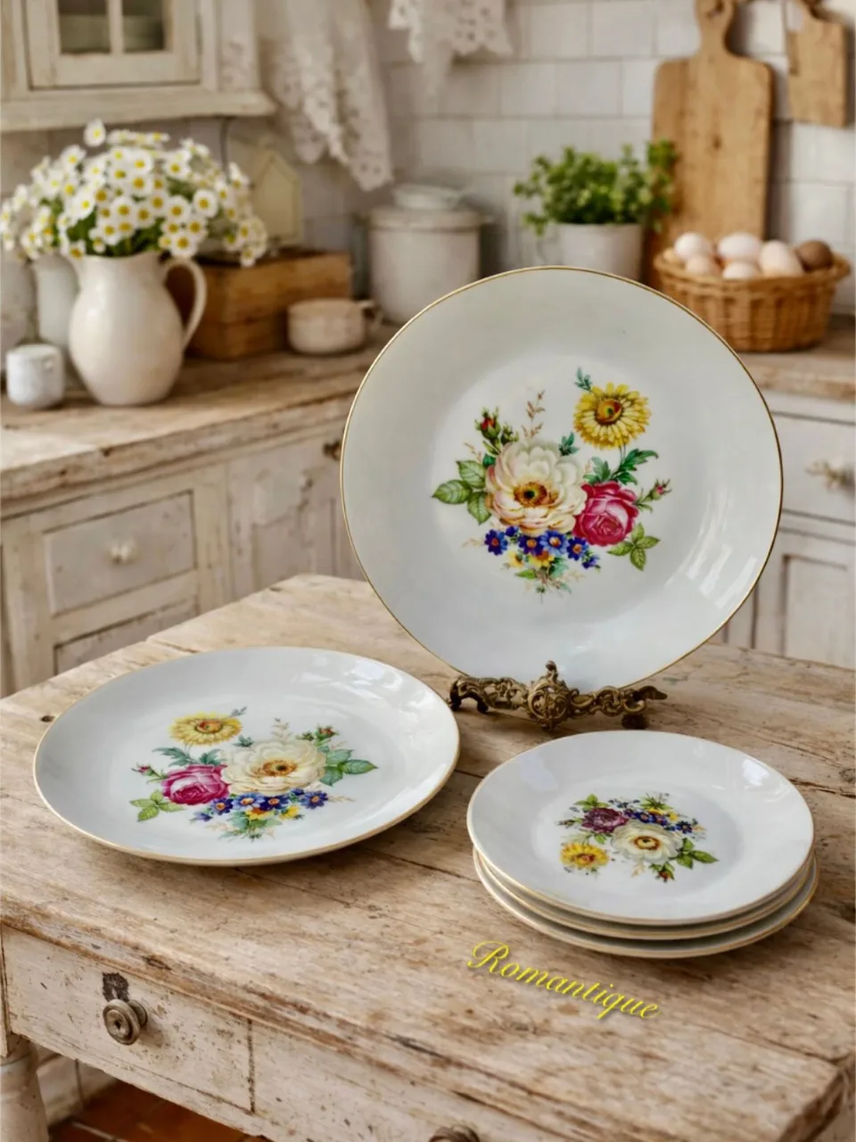 סט צלחות פרחים