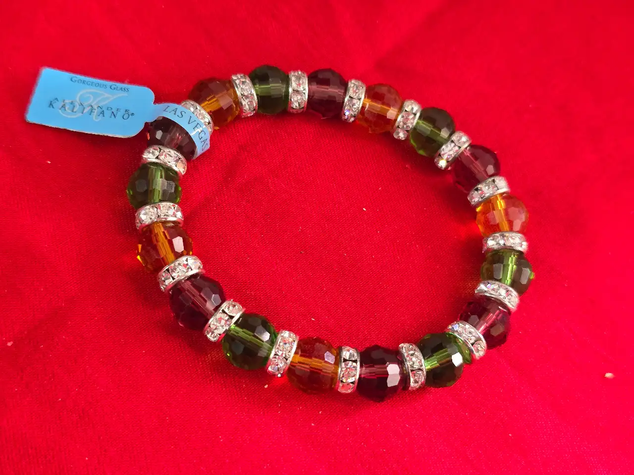 צמיד זכוכית מרהיב עם זירקוניה, תוצרת KALIFANO-LAS VEGAS, קוטר 70 מ"מ צמיד אלסטי