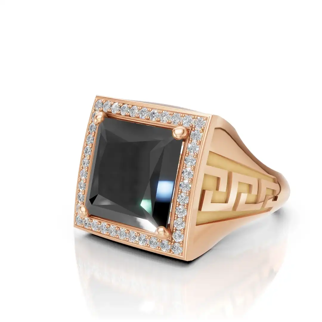 טבעת  יהלומים לגבר משובצת ביהלומים טבעיים ואבן מרכזית אוניקס