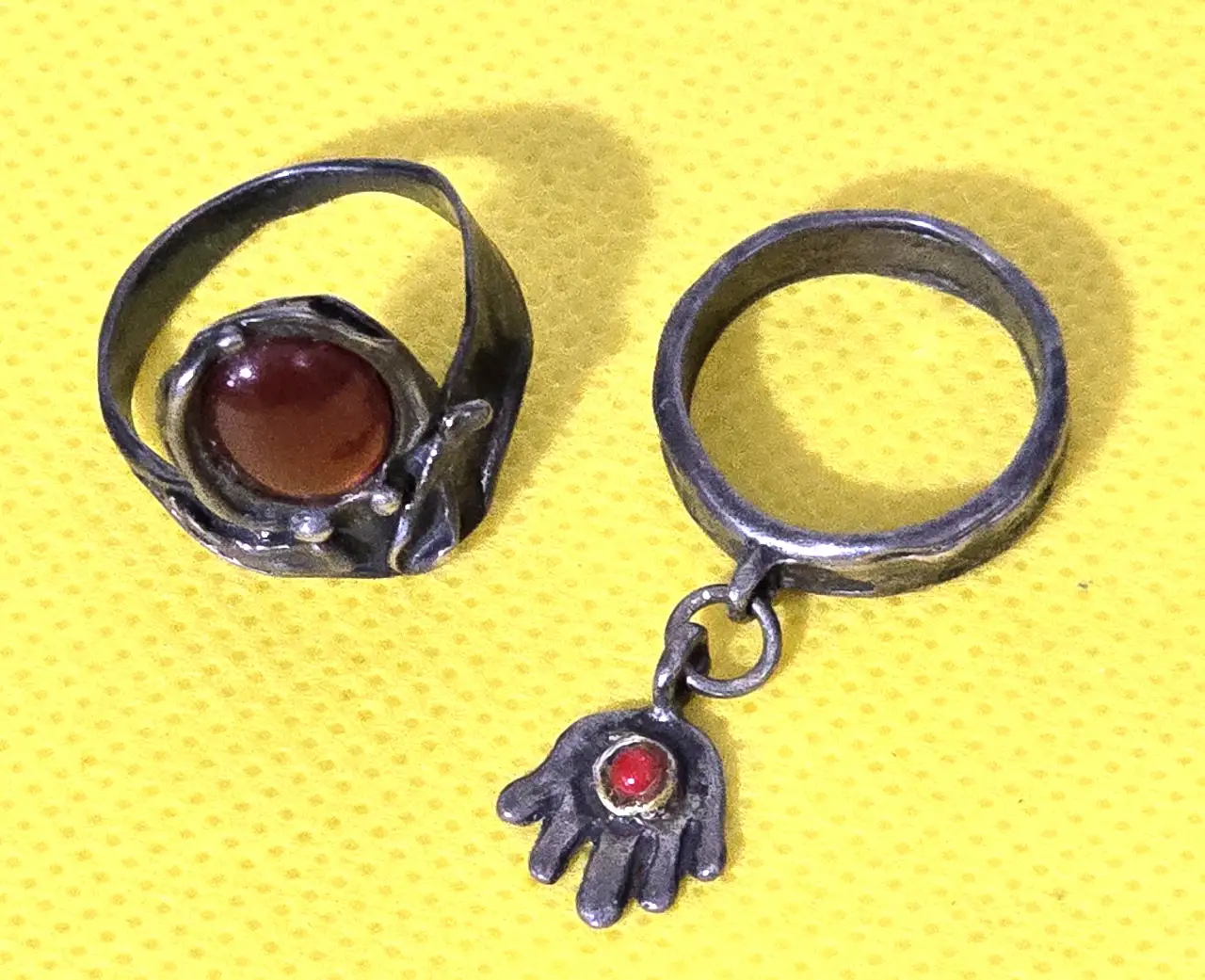 לוט של 2 טבעות כסף אם אבנים טבעיות מידה 5.5\6