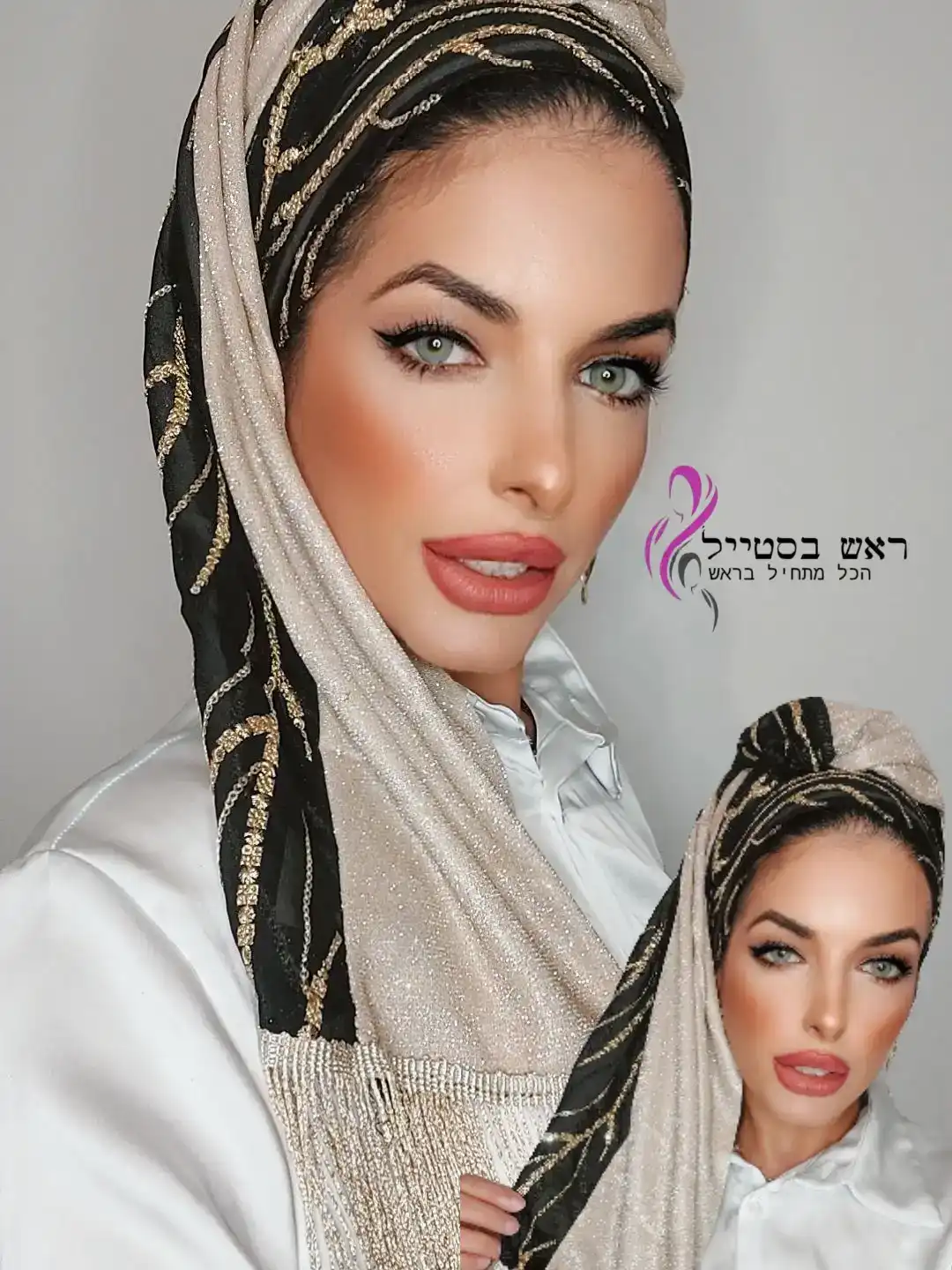 מטפחת אושרת שחור זהב בהיר