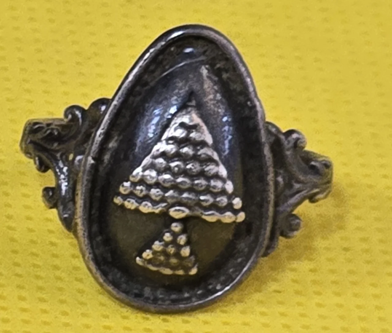 טבעת כסף עם במה אליפטית מעוטרת במרכזה, משקל 3.5 גר', מידה 8