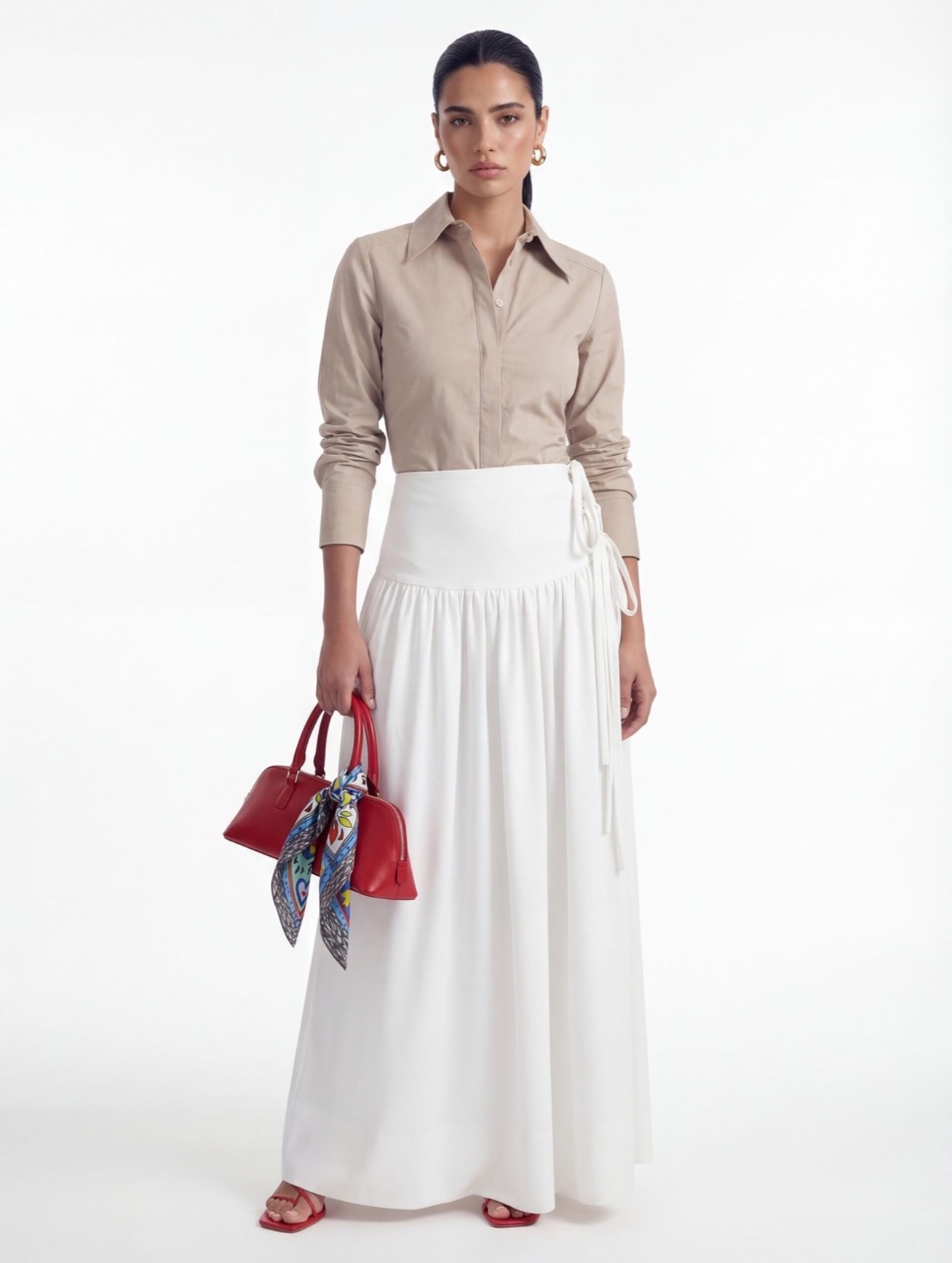 חצאית קשירות פפיונים לבן