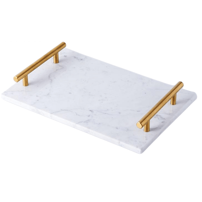 מגש שיש עם ידיות בזהב 