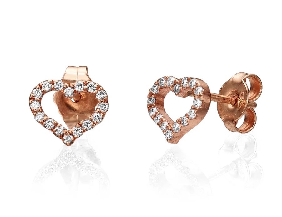 עגילי לב משובץ