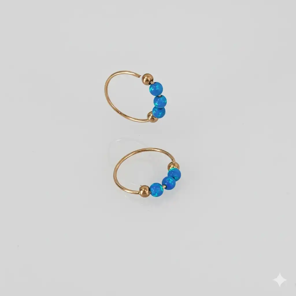 עגילים חישוק לנערה עם אבנים אופל זהב 14K