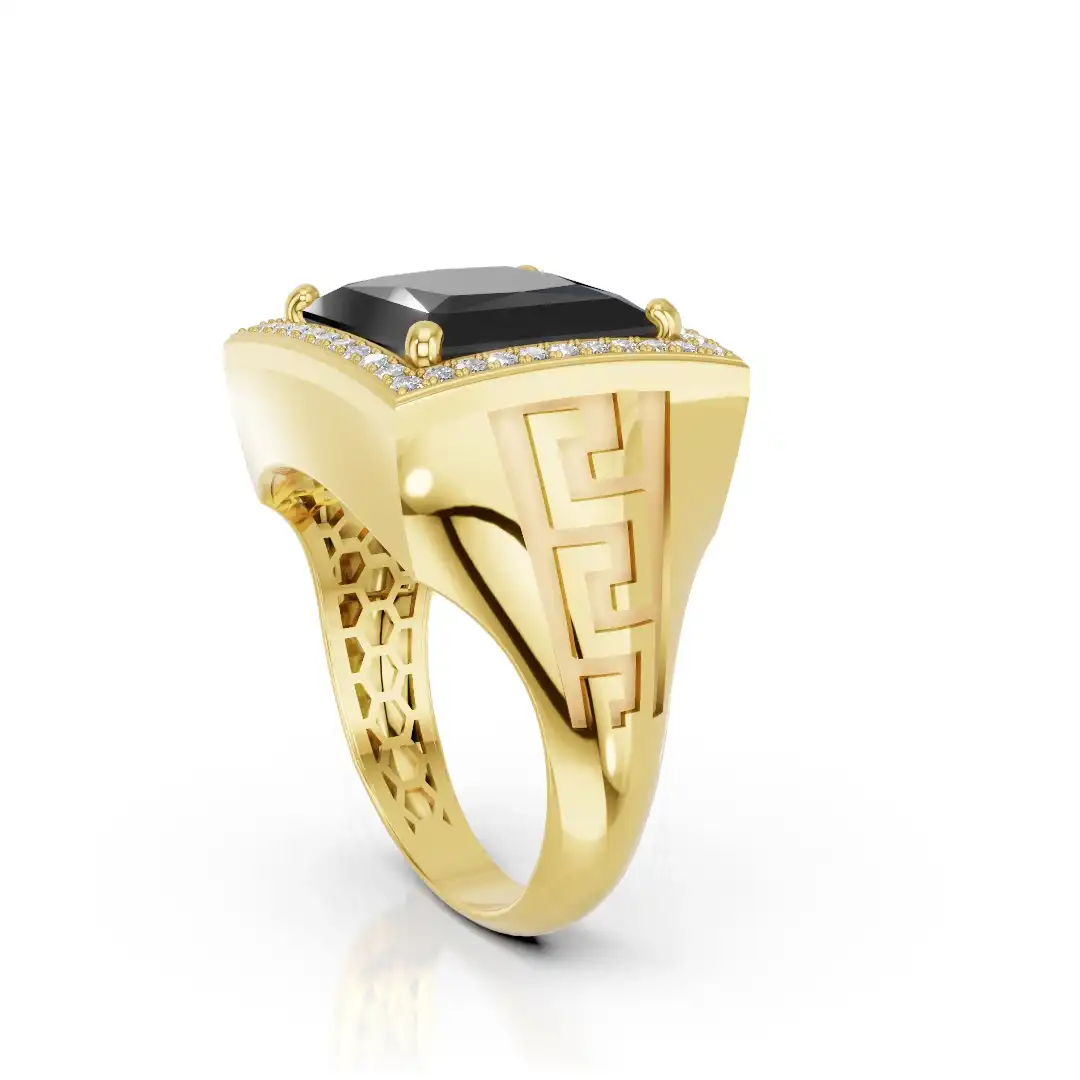 טבעת  יהלומים לגבר משובצת ביהלומים טבעיים ואבן מרכזית אוניקס