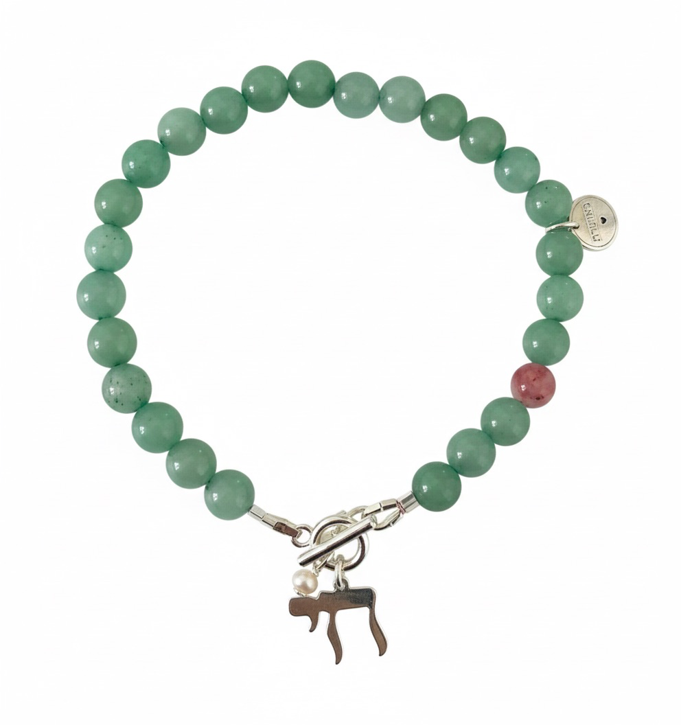 יפית – צמיד מאבני אוונטורין ירוק ונגיעה של רוזקוורץ ורוד