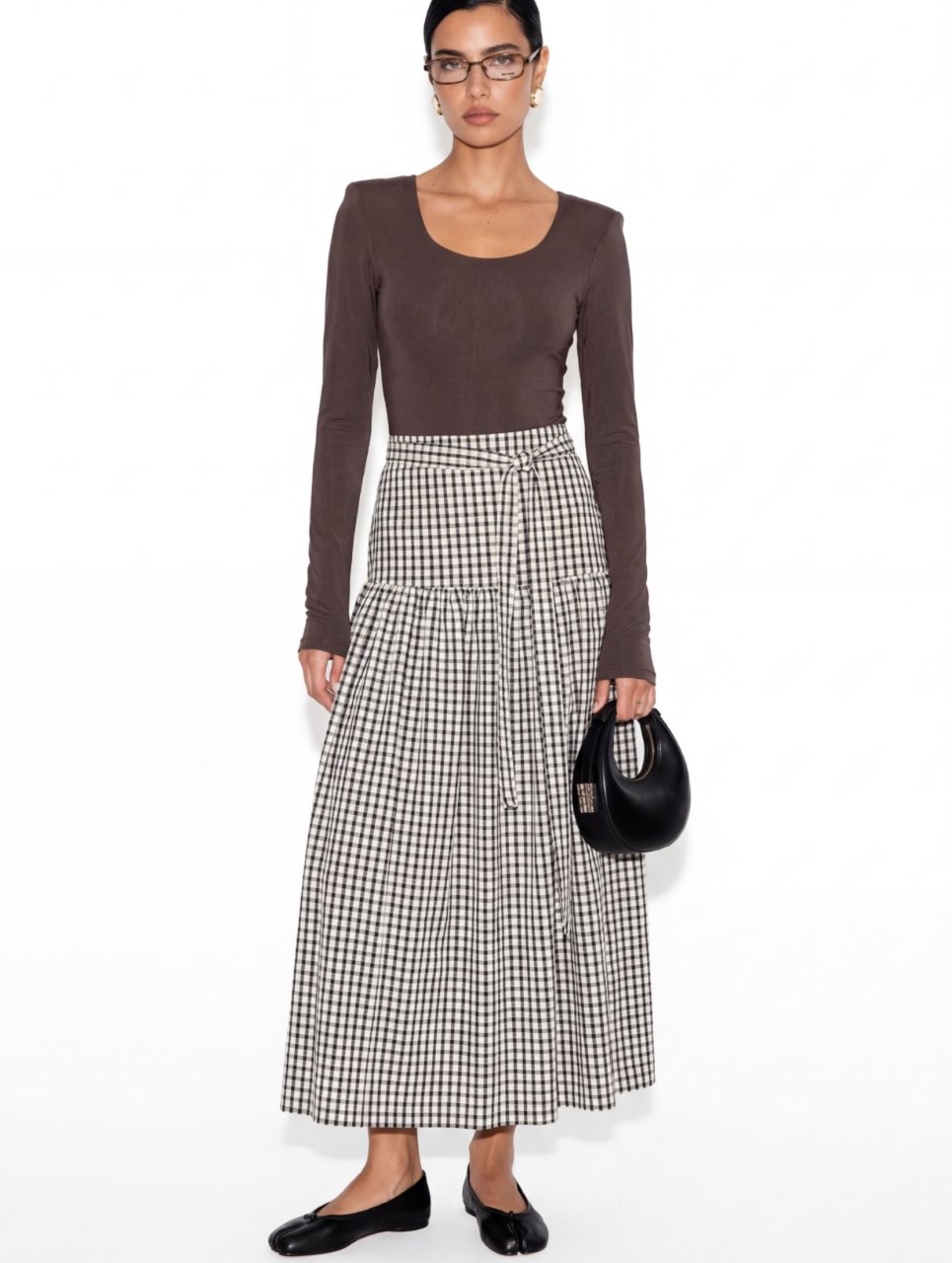 חצאית משבצות קשירה שחור לבן