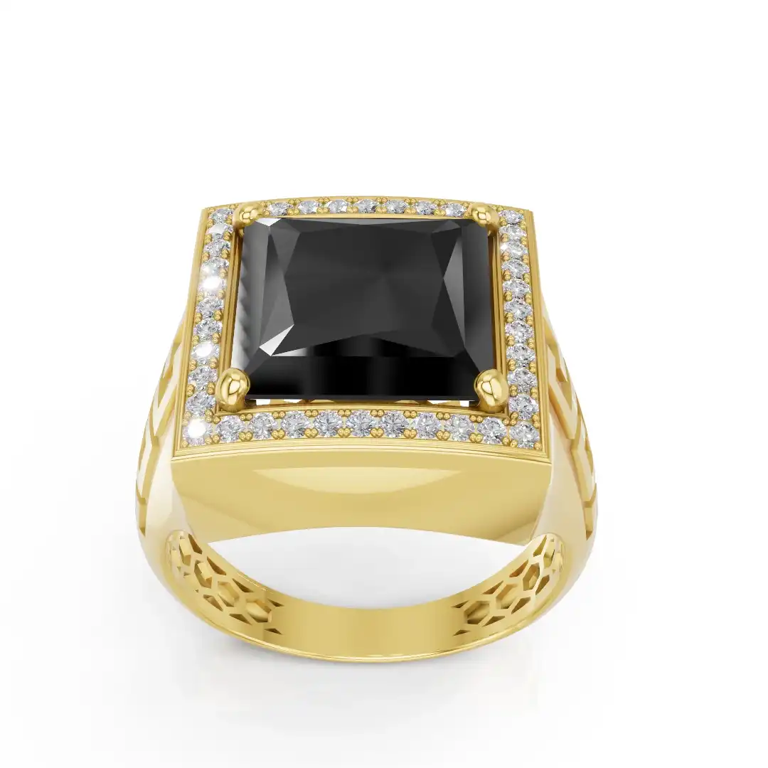 טבעת  יהלומים לגבר משובצת ביהלומים טבעיים ואבן מרכזית אוניקס