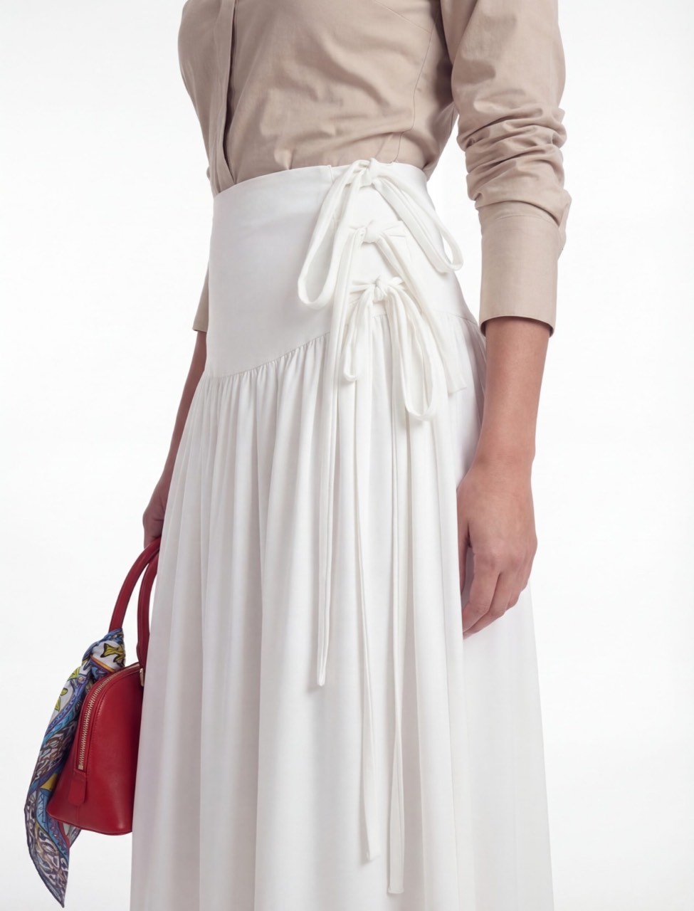 חצאית קשירות פפיונים לבן