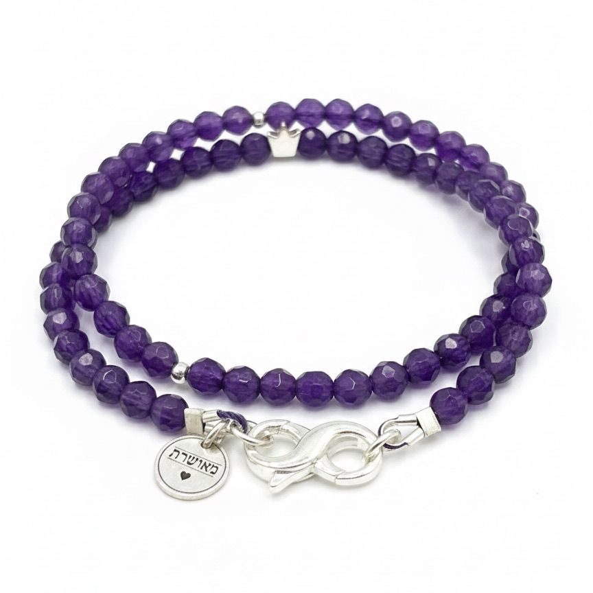 רקפת – צמיד כפול מאבני אמטיסט סגולות