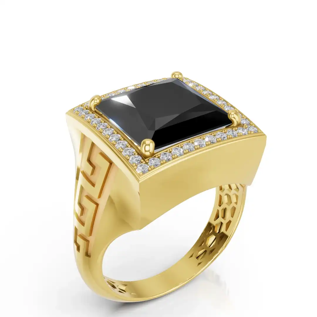 טבעת  יהלומים לגבר משובצת ביהלומים טבעיים ואבן מרכזית אוניקס