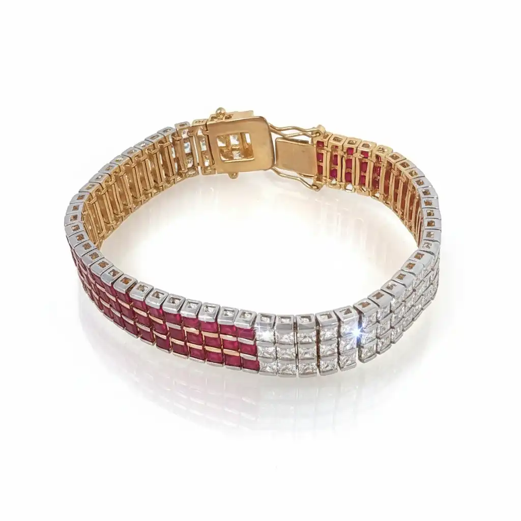 צמד טניס כסף מצופה זהב 14K משובץ באבני חן