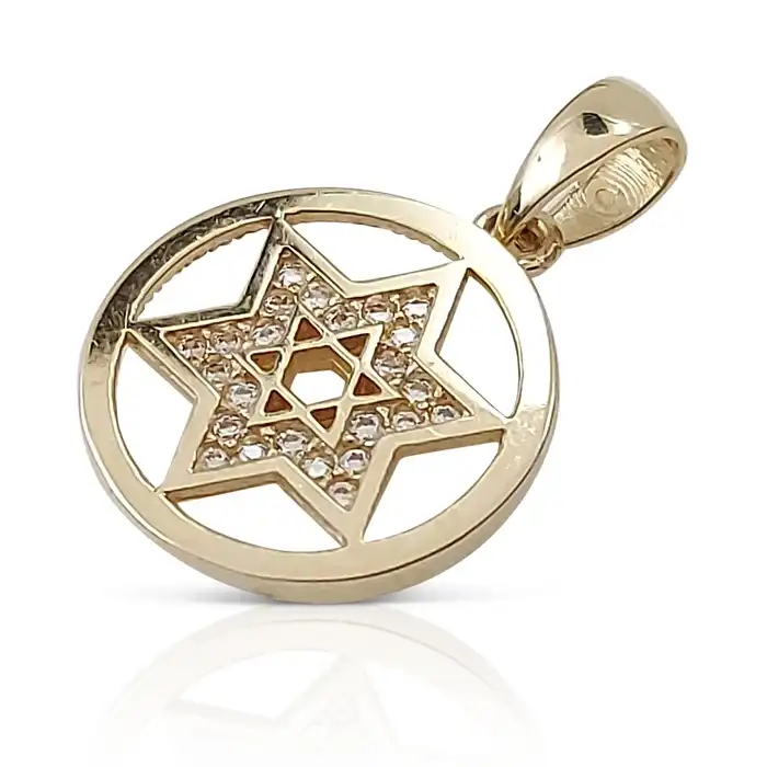 מגן דוד בעיגול משובץ 14K
