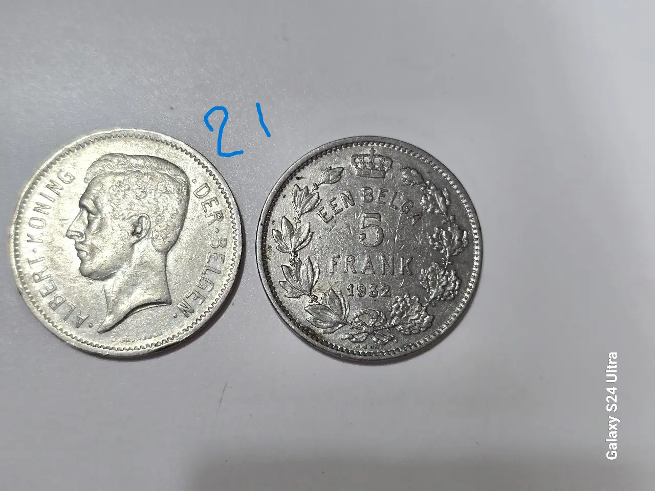 זוג מטבעות בלגי בערך של 5 פרנק שפת המטבע הולנדית שנת 1926