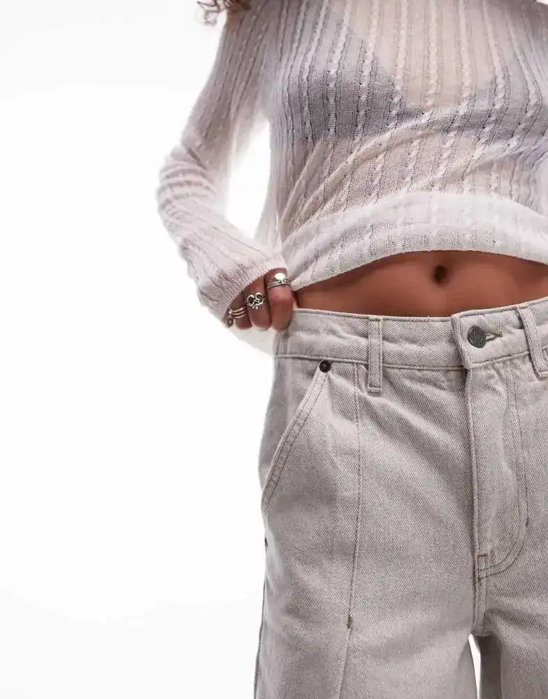 New Topshop high rise pleated jean in stone