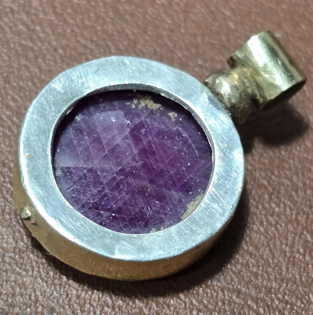 תליון זהב אדום 14k משובץ אבן אמטיסט מרשימה כ - 2ct . אורך - 2  כ - 1.5 גרם