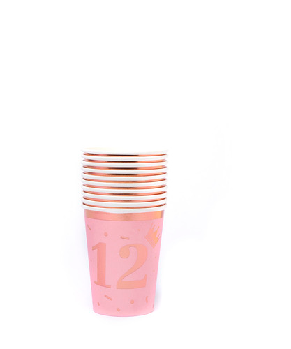 כוסות נייר בת מצווה 12 וורוד ורוז גולד מטאלי 10 יח’
