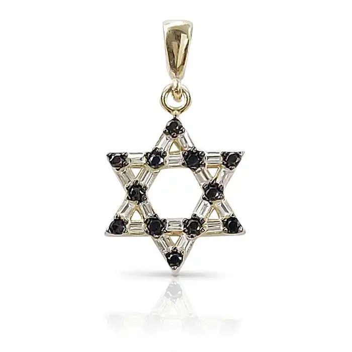 מגן דוד משובץ בצבעי דגל ישראל 14K