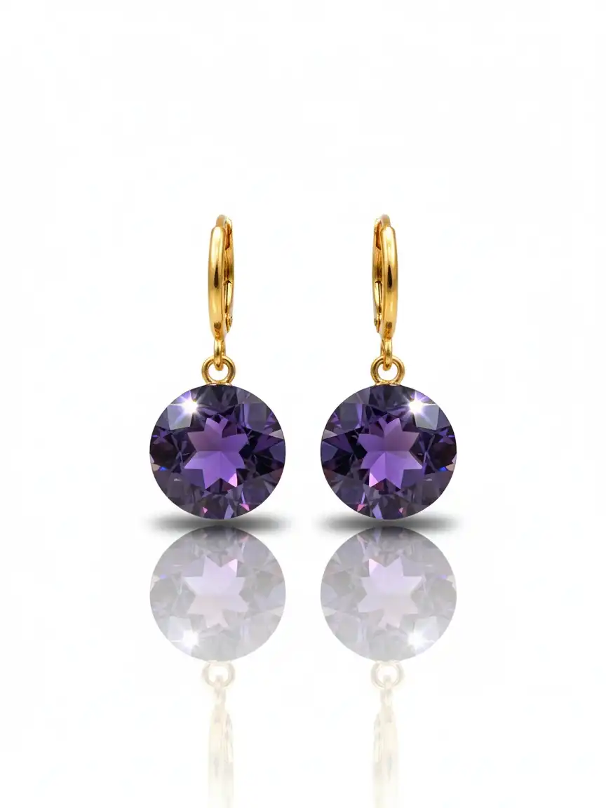 עגילים כסף מצופים זהב תלוייםעם אבן אמטיסט