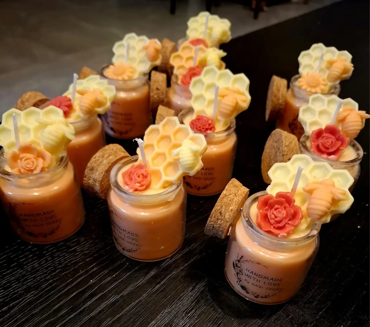 סט נרות פרחוניים בעבודת יד