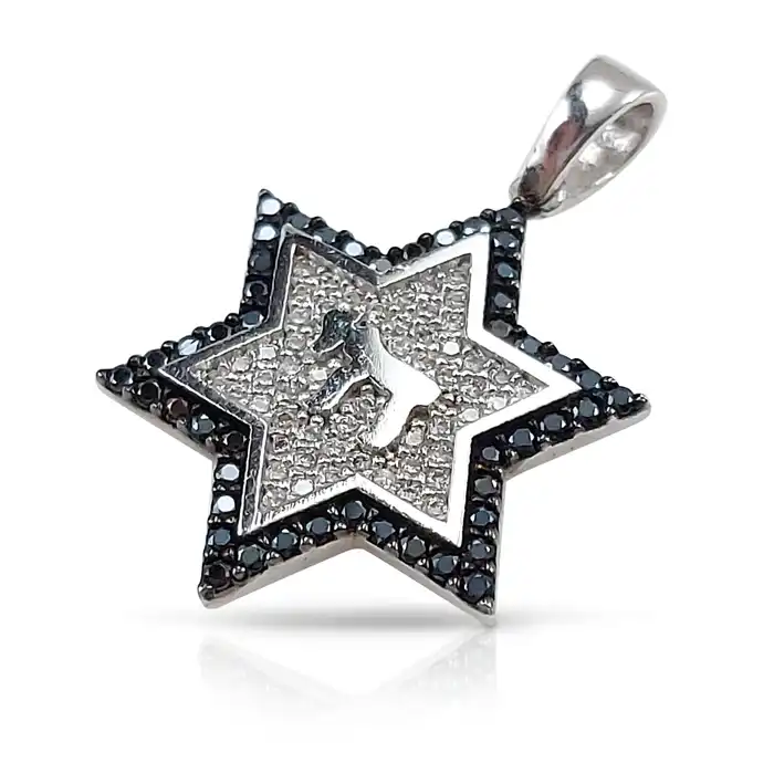 תליון מגן דוד מזהב בשיבוץ זירקונים 14K