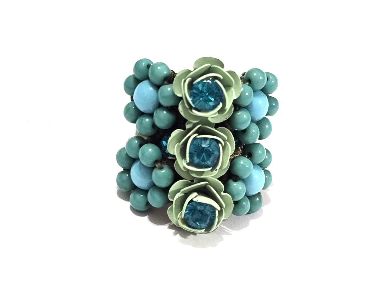 טבעת מהממת מבית מיכל נגרין שבוץ אבני סברובסקי בטורכיז הטבעת מתכווננת