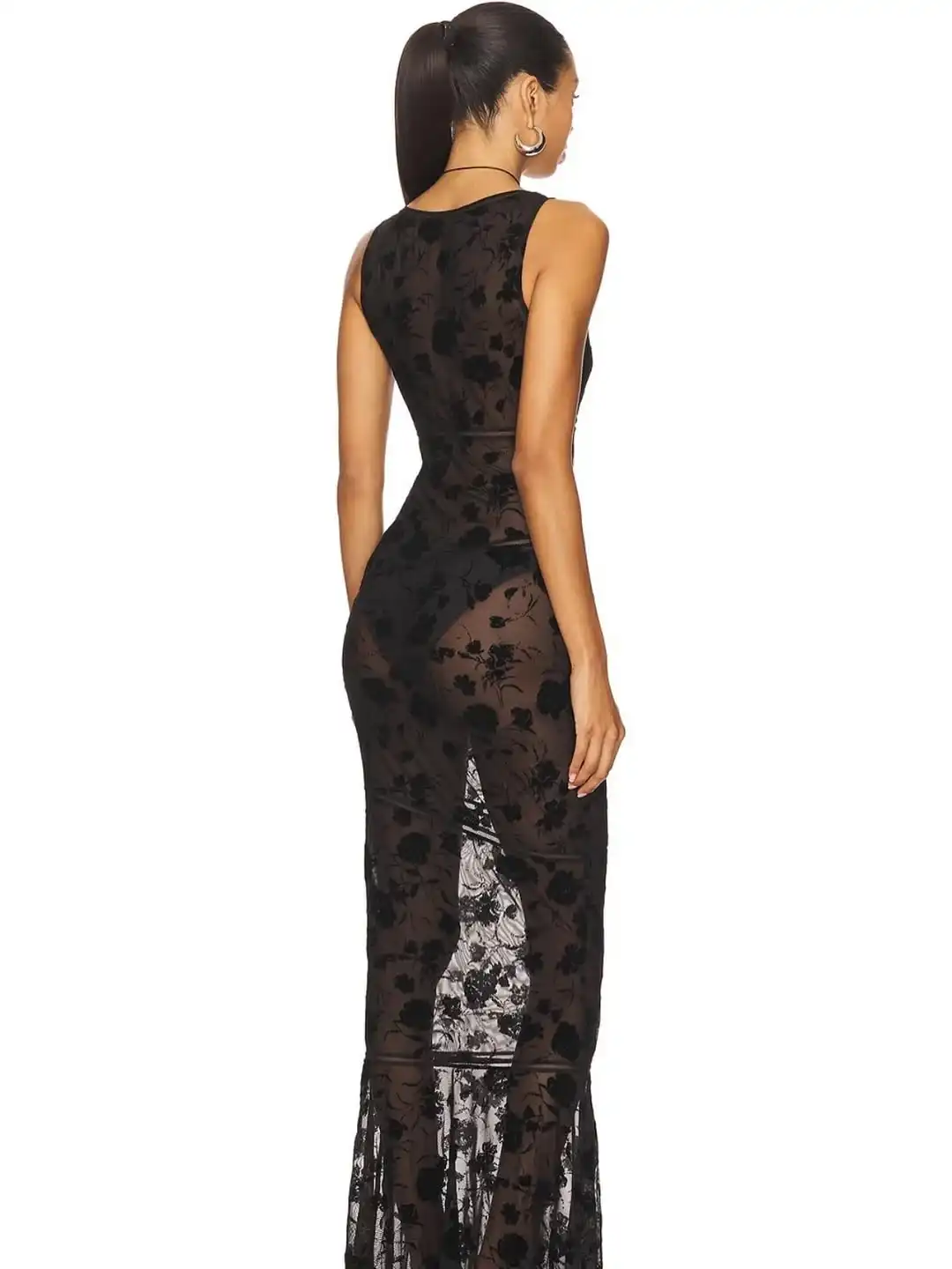 שמלה שחורה תחרה שקופה