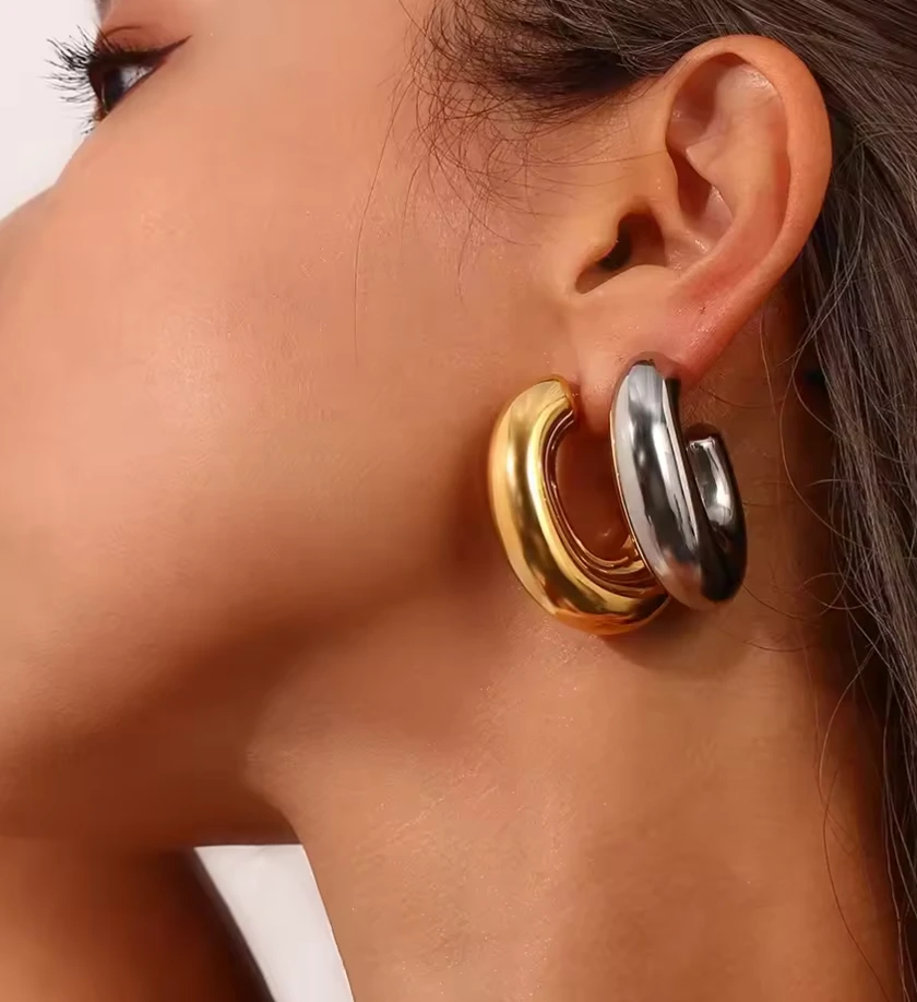 עגיל קליפ עבה בצורת C – סטייל וינטג' ללא חורים