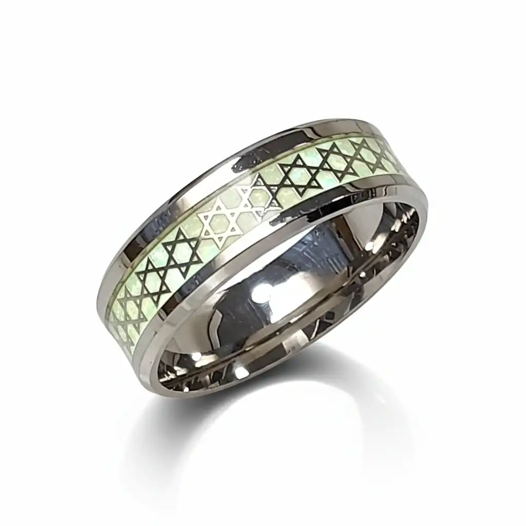 טבעת לגבר  מגני דוד על בסיס צדף פנינה