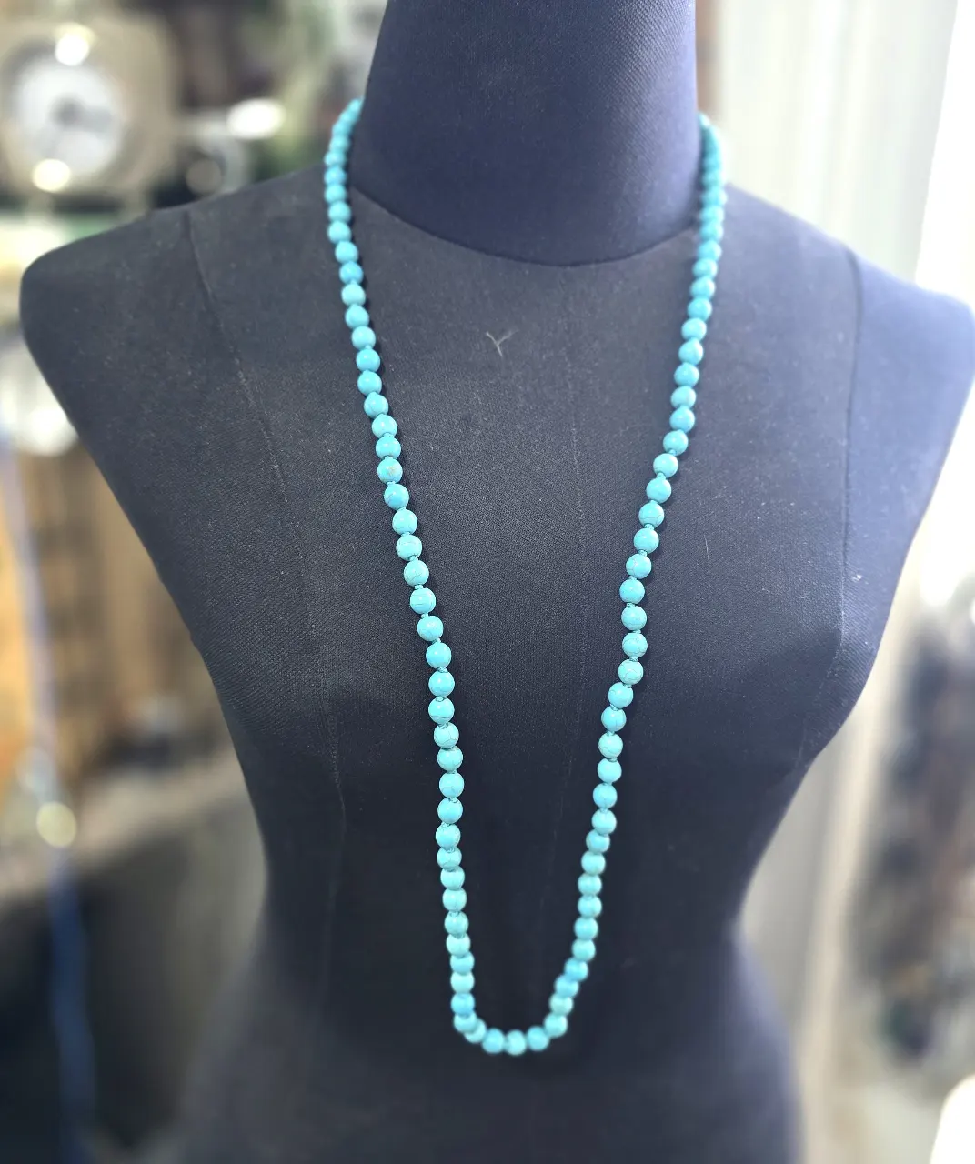שרשרת חרוזים עגולים אבני תורכיז  מהממת