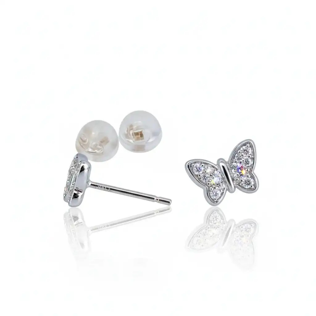 עגילים צמודים  לנערה זהב 14K בצורה פרפר