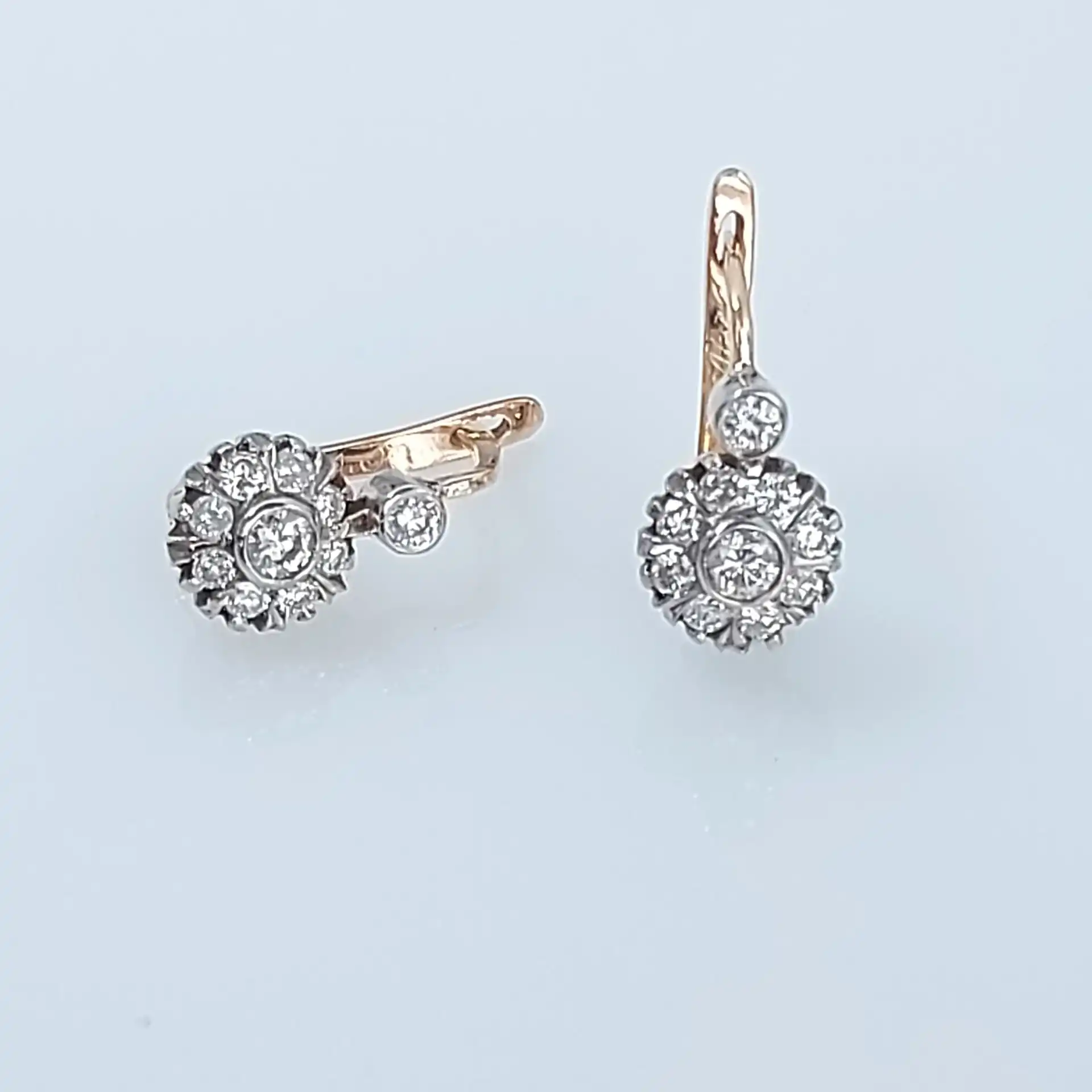 עגילי יהלומים יוקרה וינטג' זהב 14K