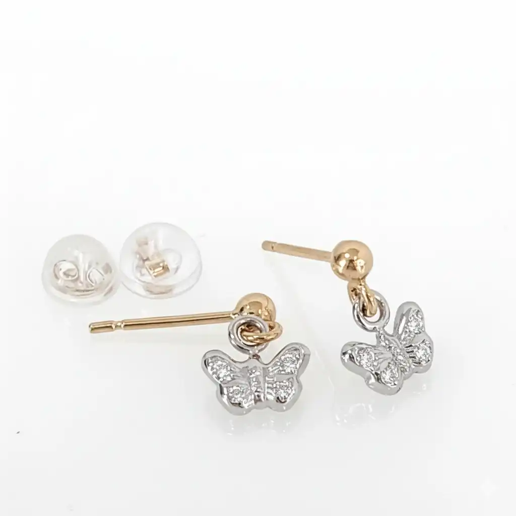 עגילים צמודים לנערה בצורה פרפר זהב 14 K