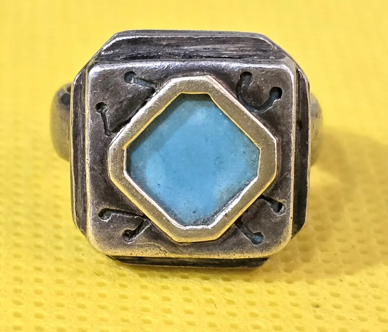 טבעת מעצבים כסף וזהב סטרלינג 925 חתום (כסף נבדק)